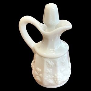 Westmoreland Paneled Grape Milk Glass Cruet with Stopper Vintage